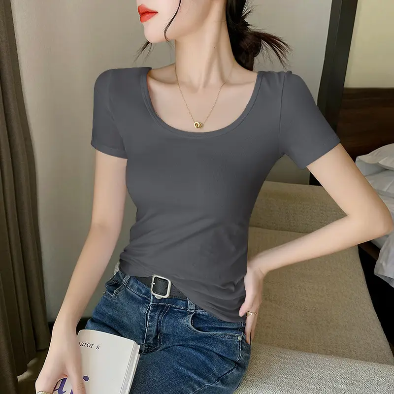 Women Black Slim Fit Short Sleeve T-Shirt - Image 10