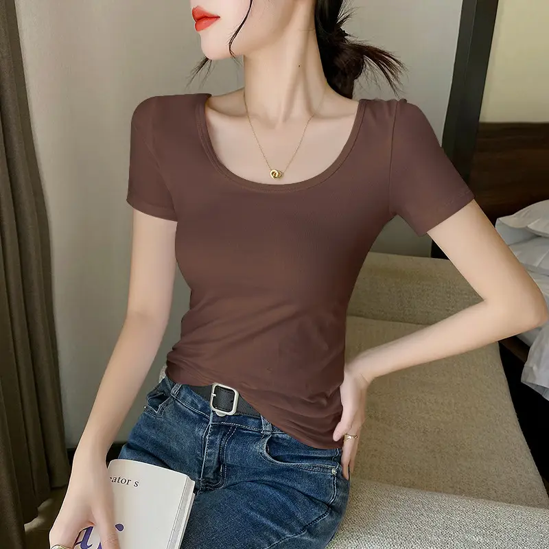 Women Black Slim Fit Short Sleeve T-Shirt - Image 11