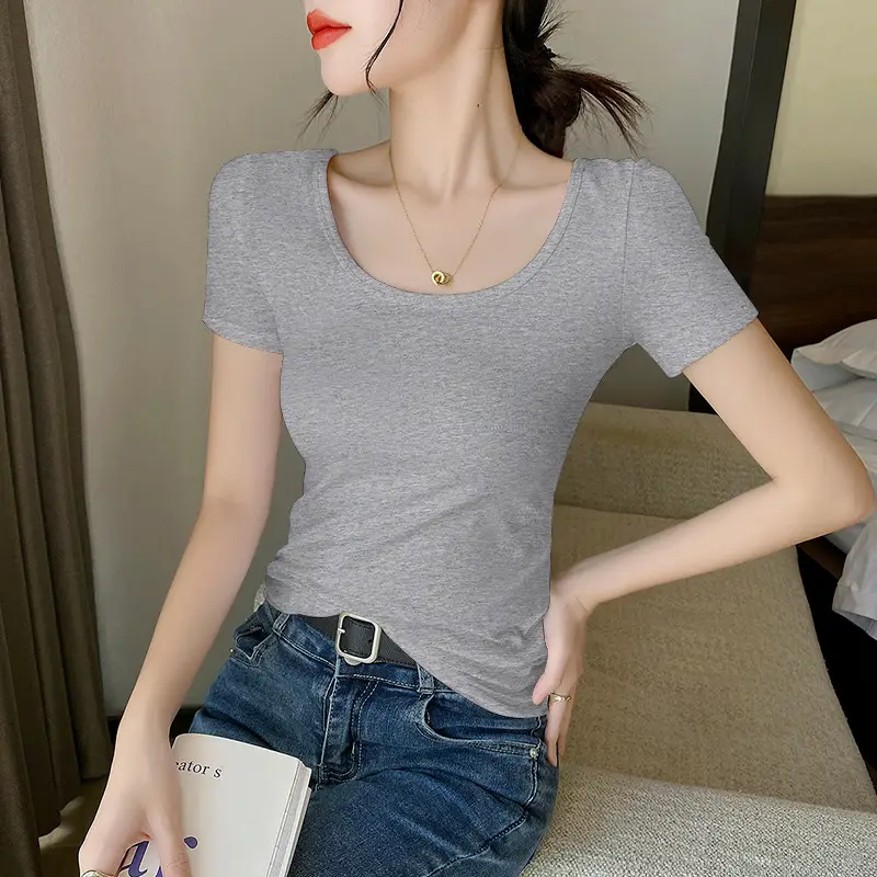 Women Black Slim Fit Short Sleeve T-Shirt - Image 2
