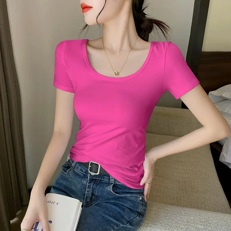 Women Black Slim Fit Short Sleeve T-Shirt - Image 5