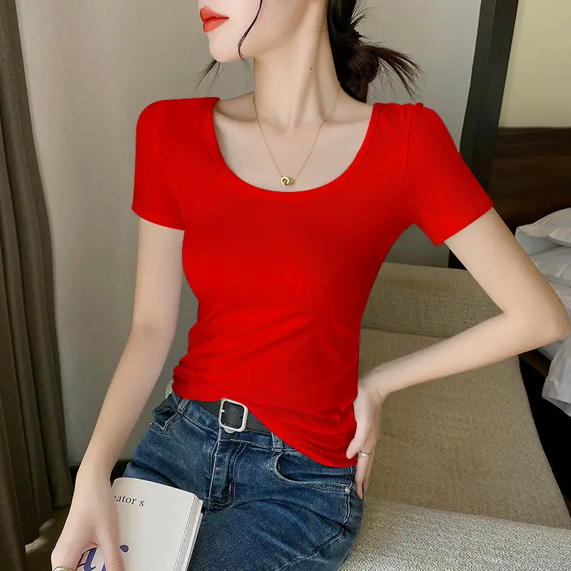Women Black Slim Fit Short Sleeve T-Shirt - Image 6