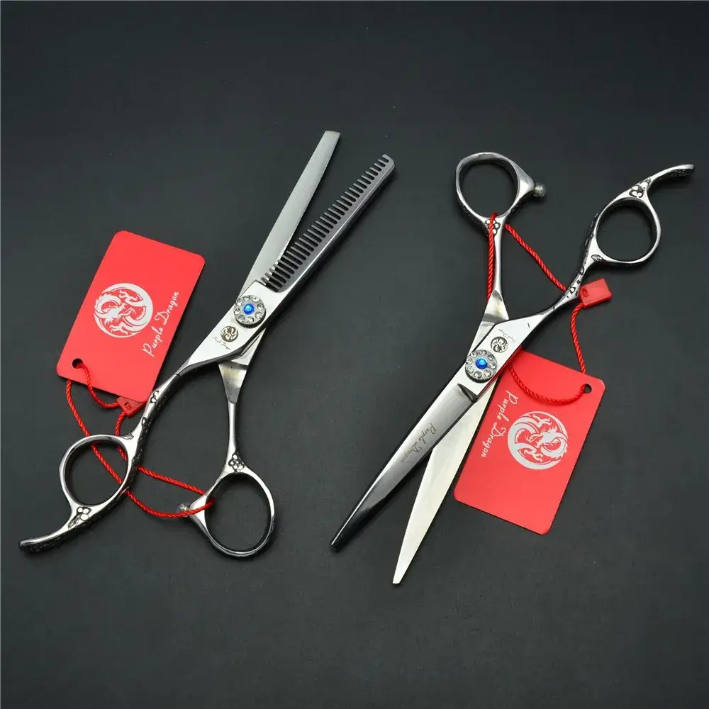 Purple Dragon Silver Barber Scissors 6.0 Inch Left Hand
