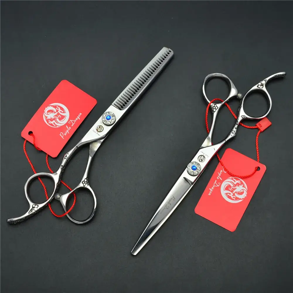 Purple Dragon Silver Barber Scissors 6.0 Inch Left Hand