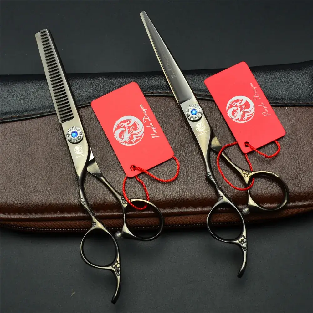 Purple Dragon 6.0 Inch Barber Scissors Left Hand Flat Dental Hair Scissors - Image 2