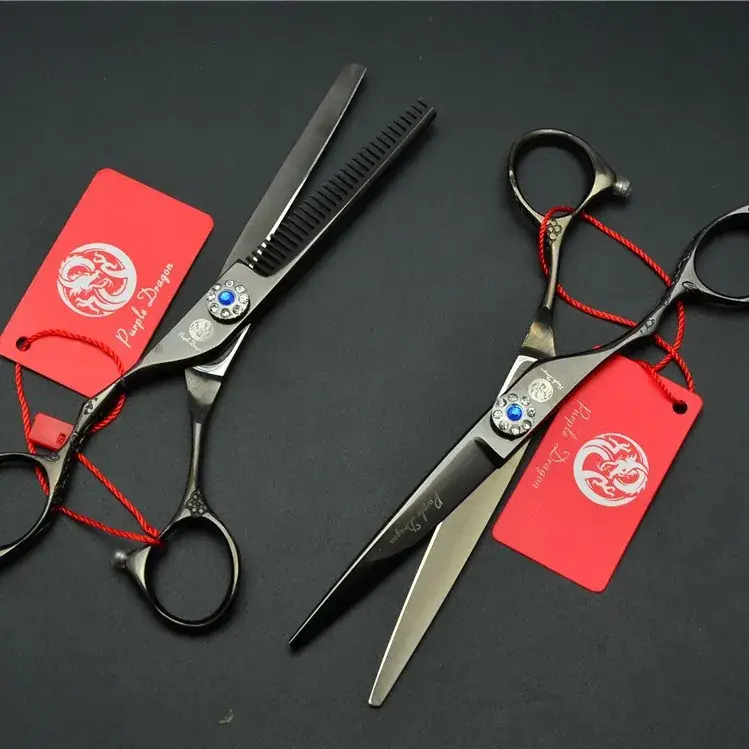 Purple Dragon 6.0 Inch Barber Scissors Left Hand Flat Dental Hair Scissors - Image 3