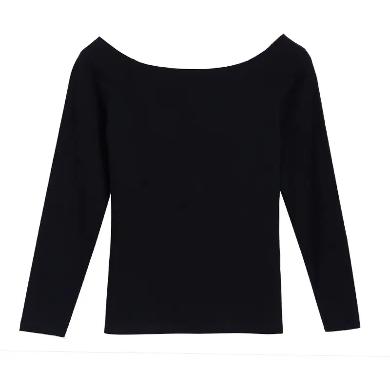 Black Long Sleeve Off-Shoulder Women's T-Shirt