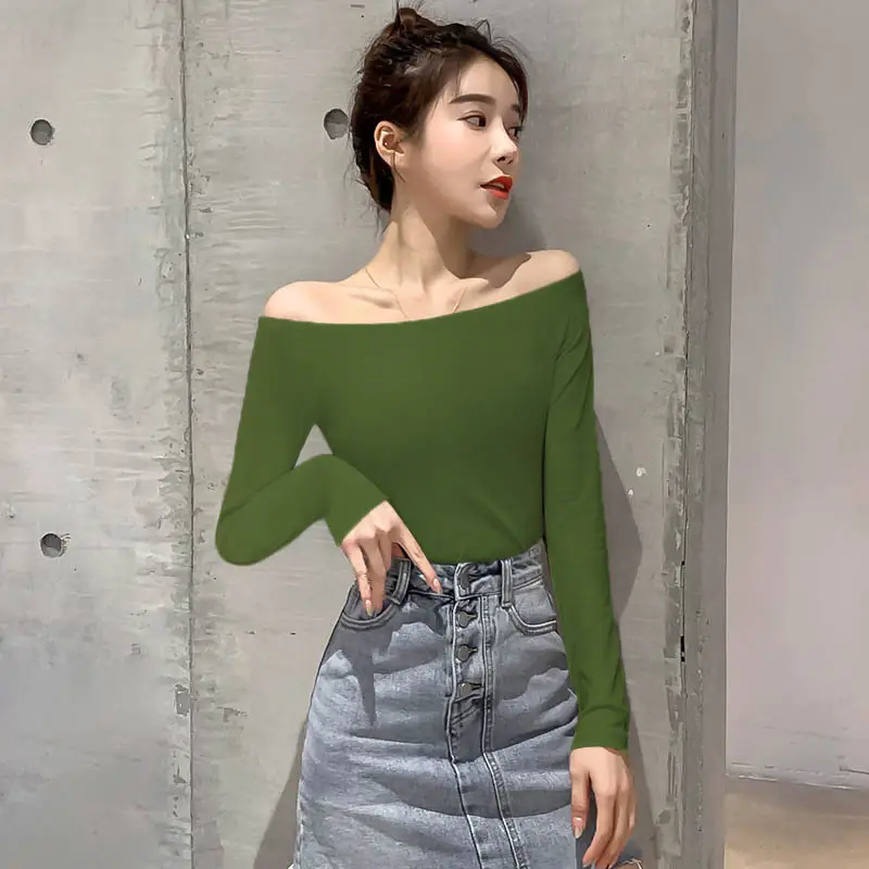 Black Long Sleeve Off-Shoulder Women's T-Shirt