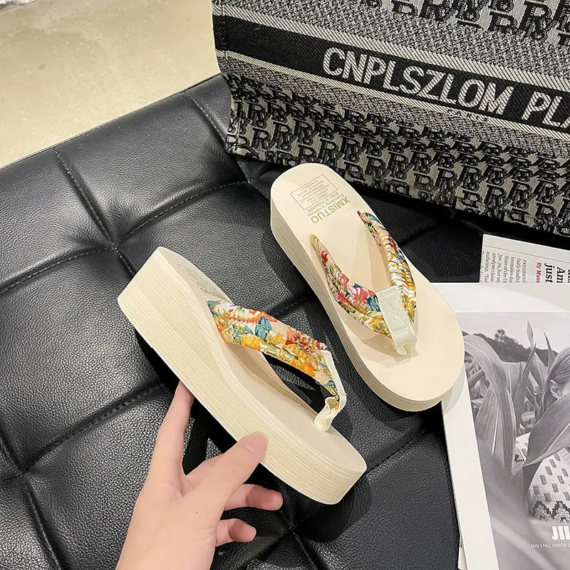 Women Cotton Floral Flip Flops Thick Bottom Summer Sandals