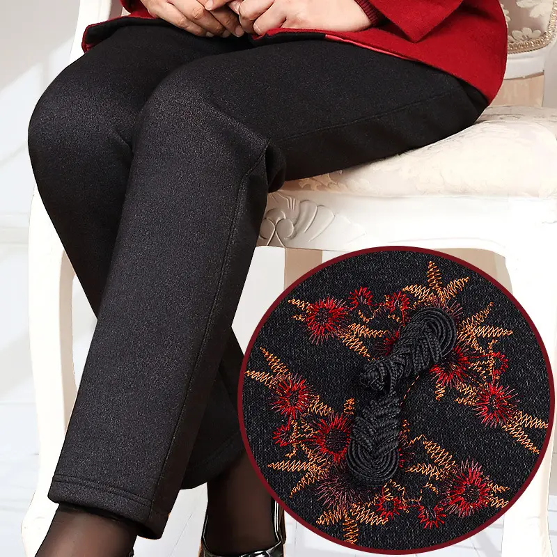 Elderly Women Stretch Waist Pants Black Cotton Loose Spring Autumn