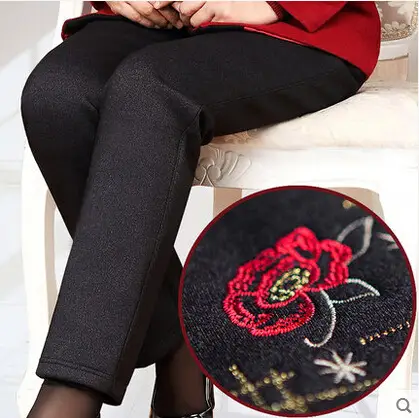 Elderly Women Stretch Waist Pants Black Cotton Loose Spring Autumn