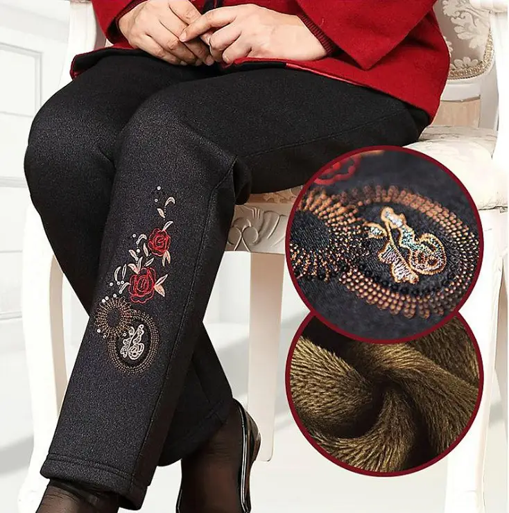 Elderly Women Stretch Waist Pants Black Cotton Loose Spring Autumn