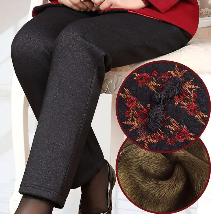 Elderly Women Stretch Waist Pants Black Cotton Loose Spring Autumn