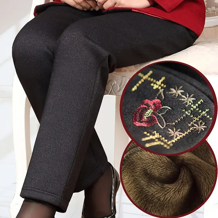 Elderly Women Stretch Waist Pants Black Cotton Loose Spring Autumn