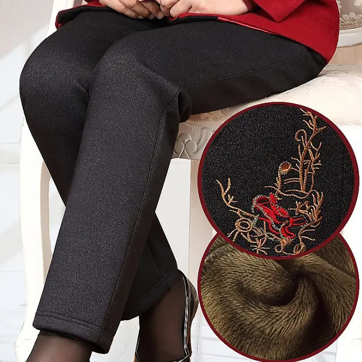 Elderly Women Stretch Waist Pants Black Cotton Loose Spring Autumn