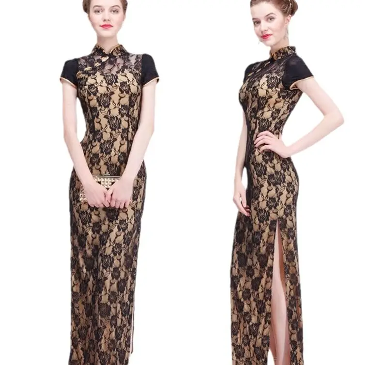 Sexy Red Lace Cheongsam Long Slim Party Wear