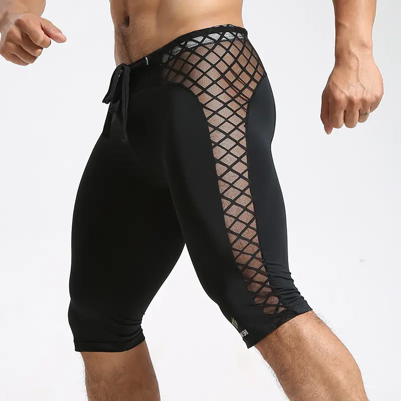Men Blue Mesh Sports Pants Capri Length - Image 3