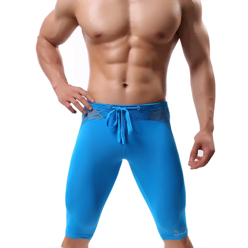 Men Blue Mesh Sports Pants Capri Length - Image 2