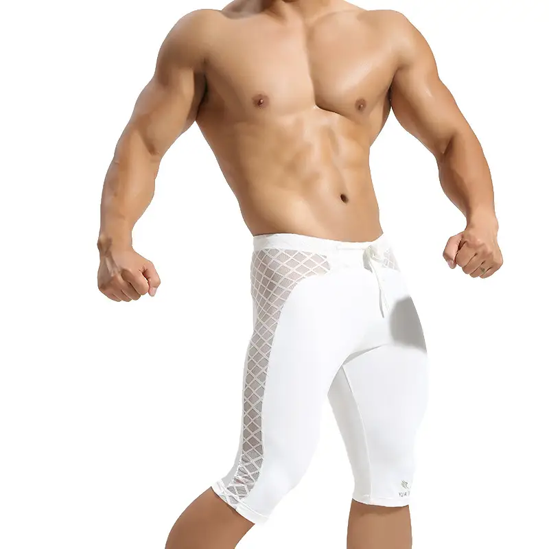 Men Blue Mesh Sports Pants Capri Length - Image 4