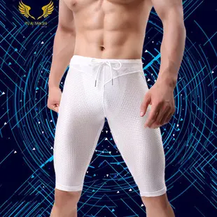 Men Blue Mesh Sports Pants Capri Length — feature 1