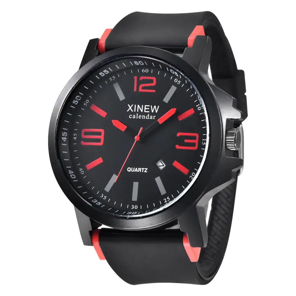 Xinew Black Silicone Date Sports Quartz Watch - Image 9