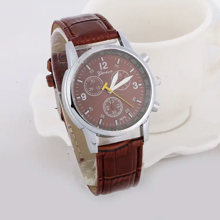 Men's Black Leather Belt Chronograph Watch with 3 Subdials - Image 6