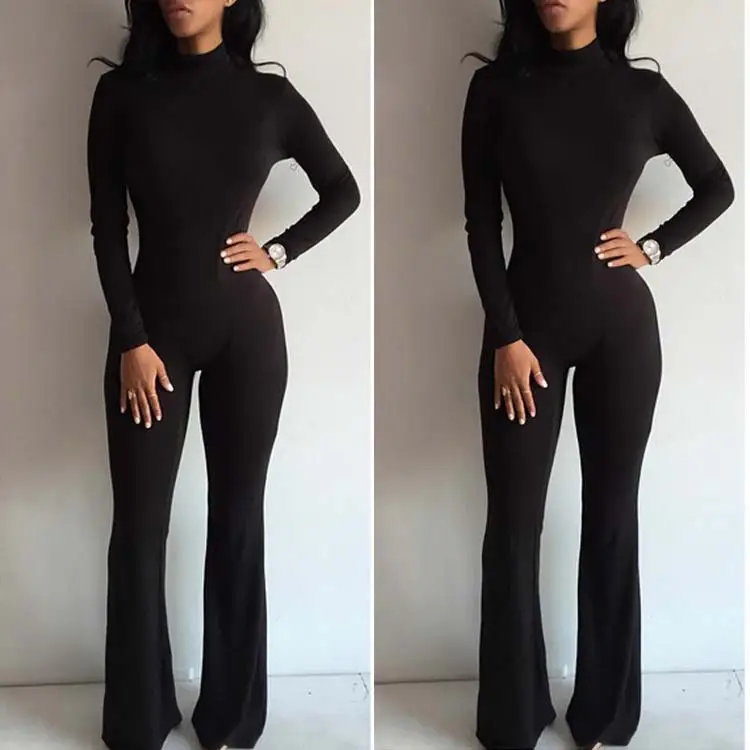 Women Back Zipper Jumpsuit Grey Elastic Slim Fit