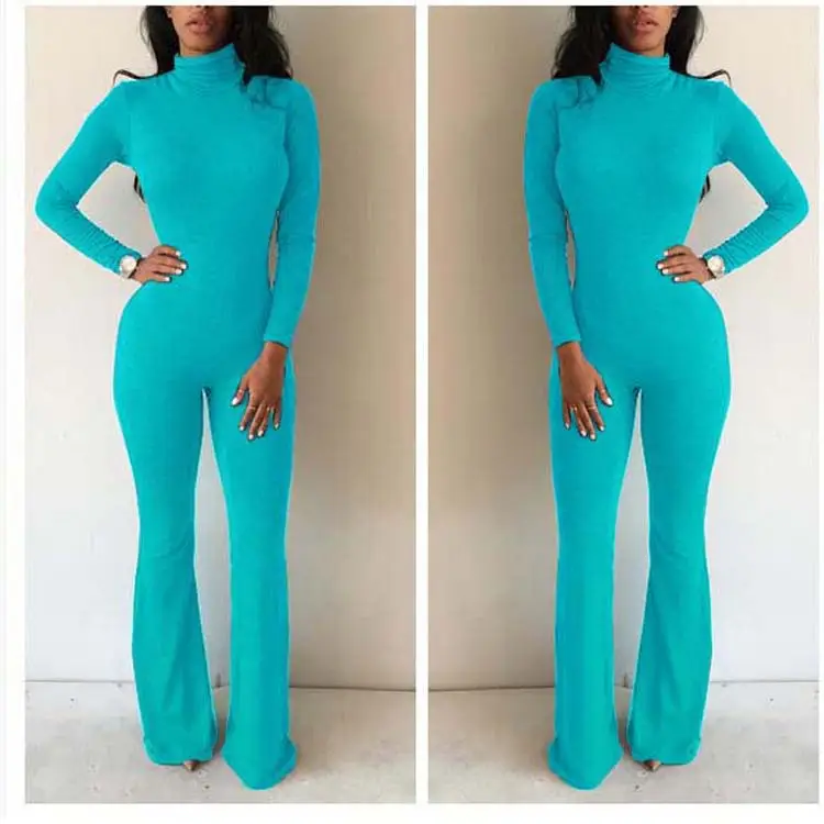 Women Back Zipper Jumpsuit Grey Elastic Slim Fit