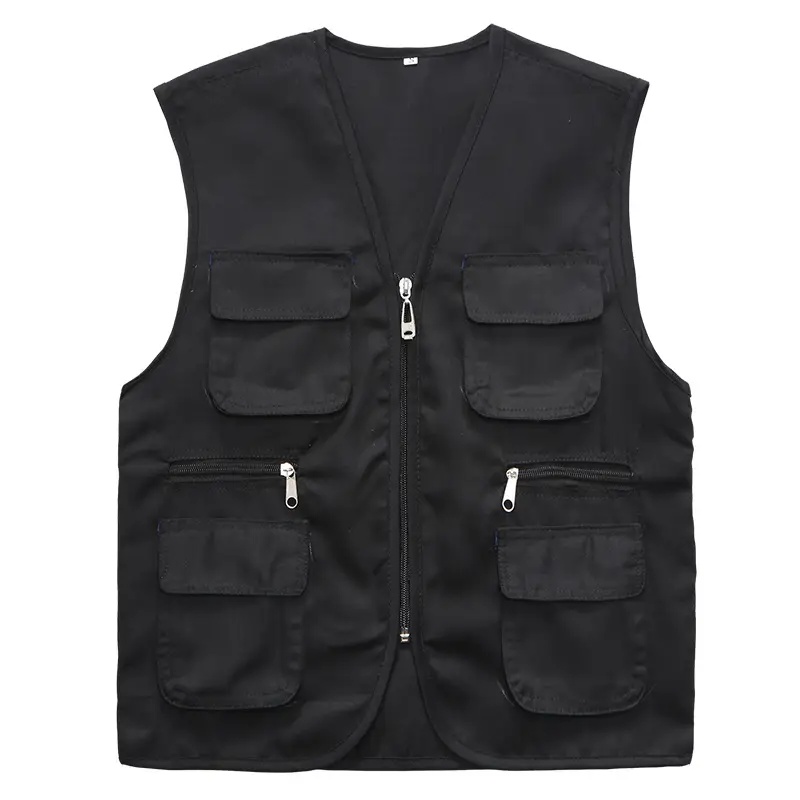 Black Multi-Pocket Sleeve Vest with Zip Front - Image 3
