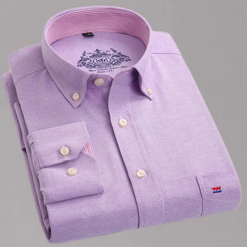 Light Blue Thin Men Long Sleeve Cotton Shirt Middle Age - Image 7