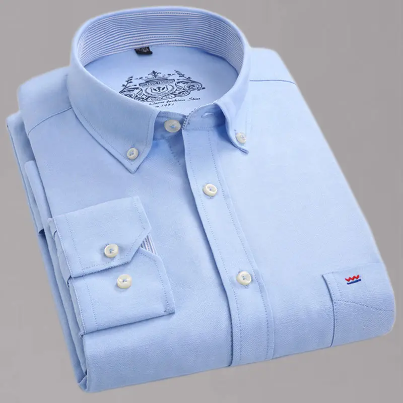 Light Blue Thin Men Long Sleeve Cotton Shirt Middle Age - Image 8