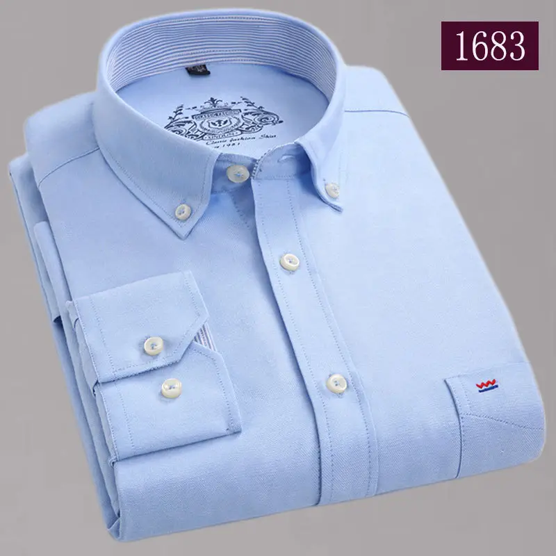Light Blue Thin Men Long Sleeve Cotton Shirt Middle Age - Image 2