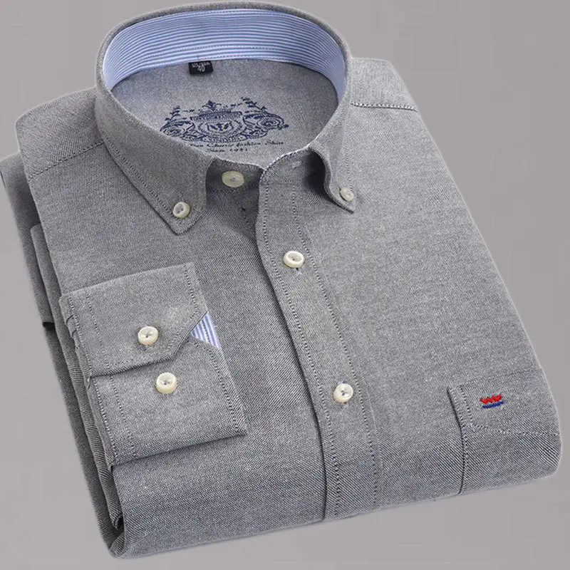 Men's Light Blue Cotton Long Sleeve Shirt Non-Ironing Loose Fit - Image 6