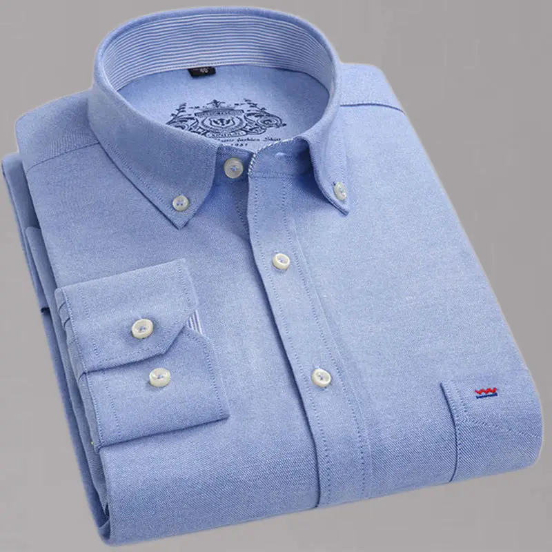 Men's Light Blue Cotton Long Sleeve Shirt Non-Ironing Loose Fit - Image 8