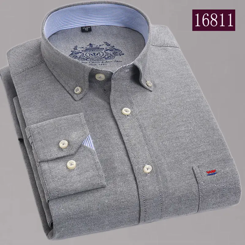 Men's Light Blue Cotton Long Sleeve Shirt Non-Ironing Loose Fit - Image 4