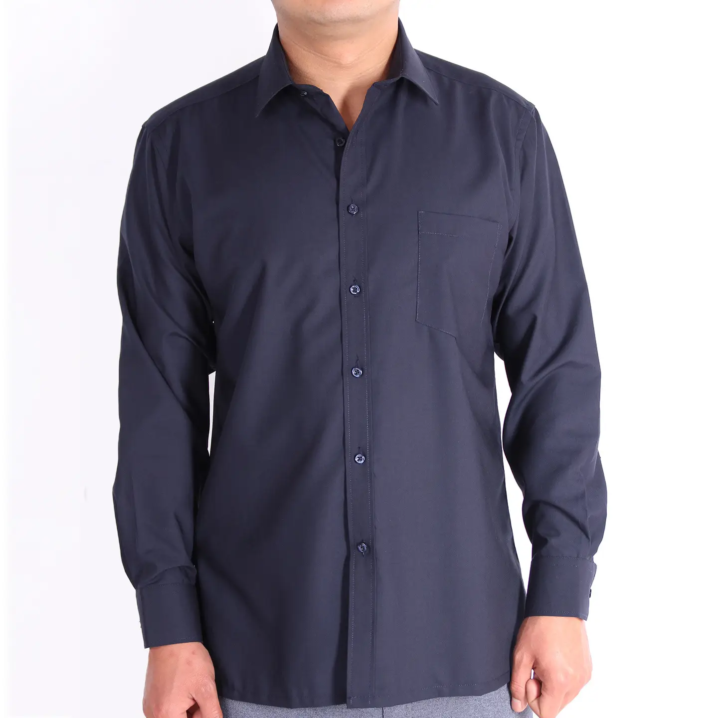 White Flat Hem Long Sleeve Shirt for Elderly Men - Image 4