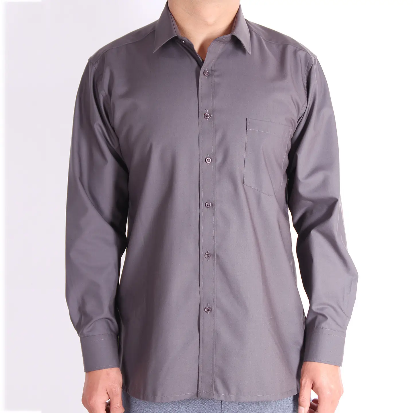 White Flat Hem Long Sleeve Shirt for Elderly Men - Image 5