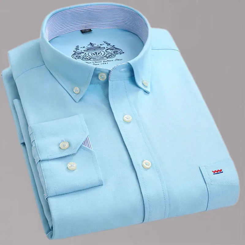 Men Cotton Blue Long Sleeve Shirt Medium