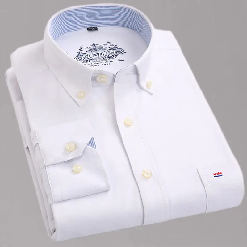 Spring Men Cotton Long Sleeve Shirt Blue Large - Image 8