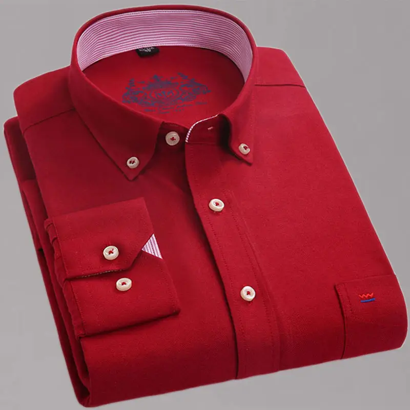 Spring Men Cotton Long Sleeve Shirt Blue Large - Image 9