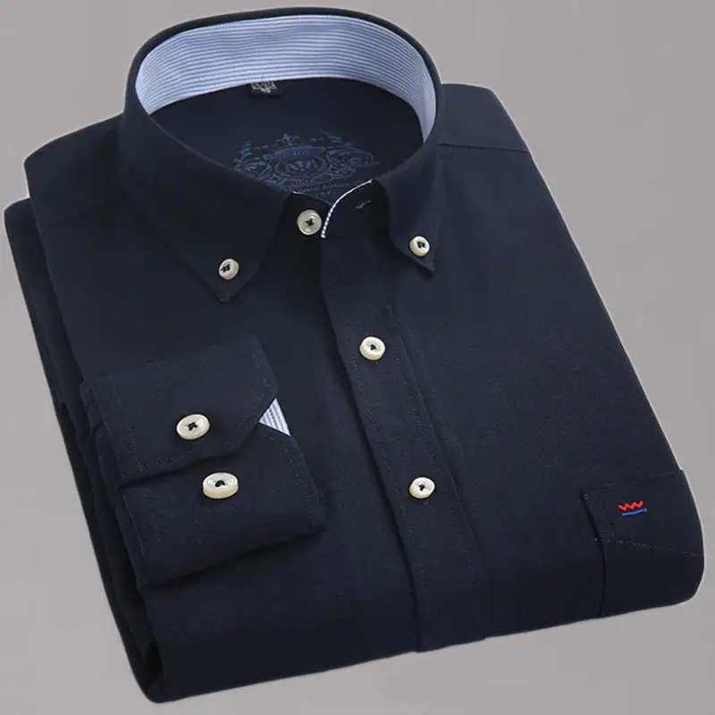 Spring Men Cotton Long Sleeve Shirt Blue Large - Image 10