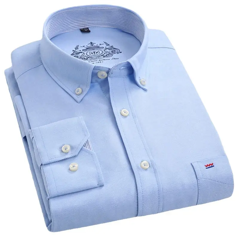 Spring Men Cotton Long Sleeve Shirt Blue Large - Image 11