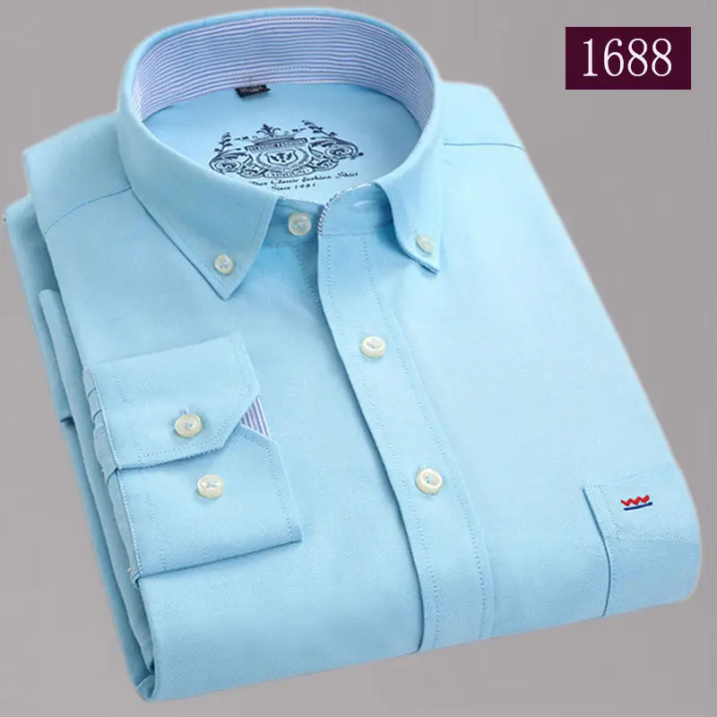 Spring Men Cotton Long Sleeve Shirt Blue Large - Image 4