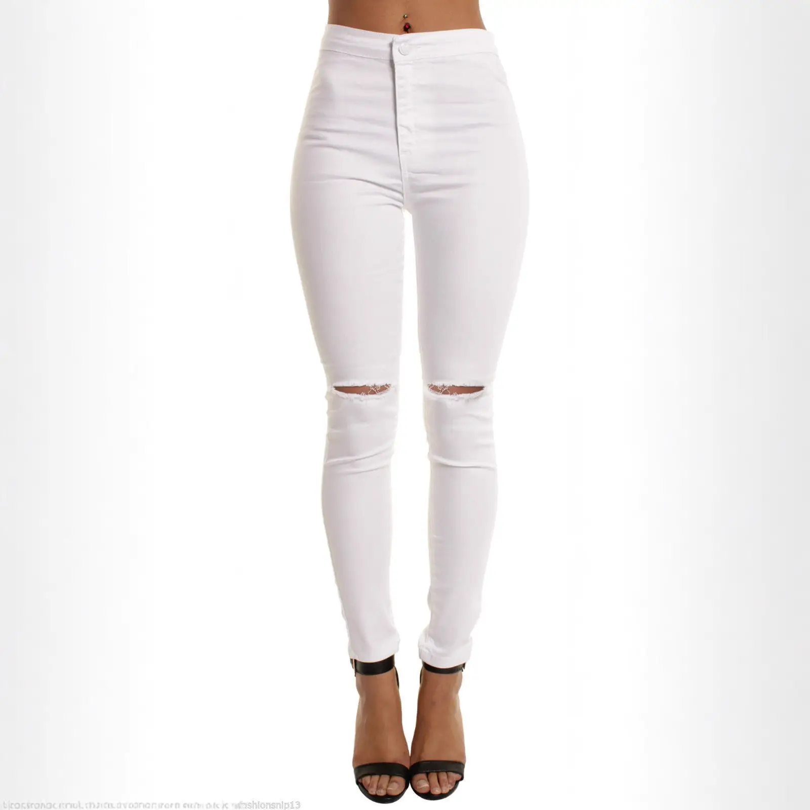 White Slim Fit Ripped Knee Jeans for Women - Image 4