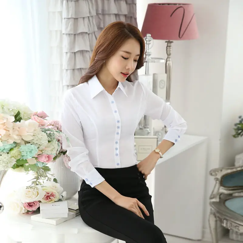 White Long Sleeve Women's Business Shirt Large - Image 5