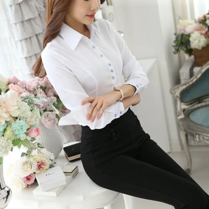 White Long Sleeve Women's Business Shirt Large - Image 6