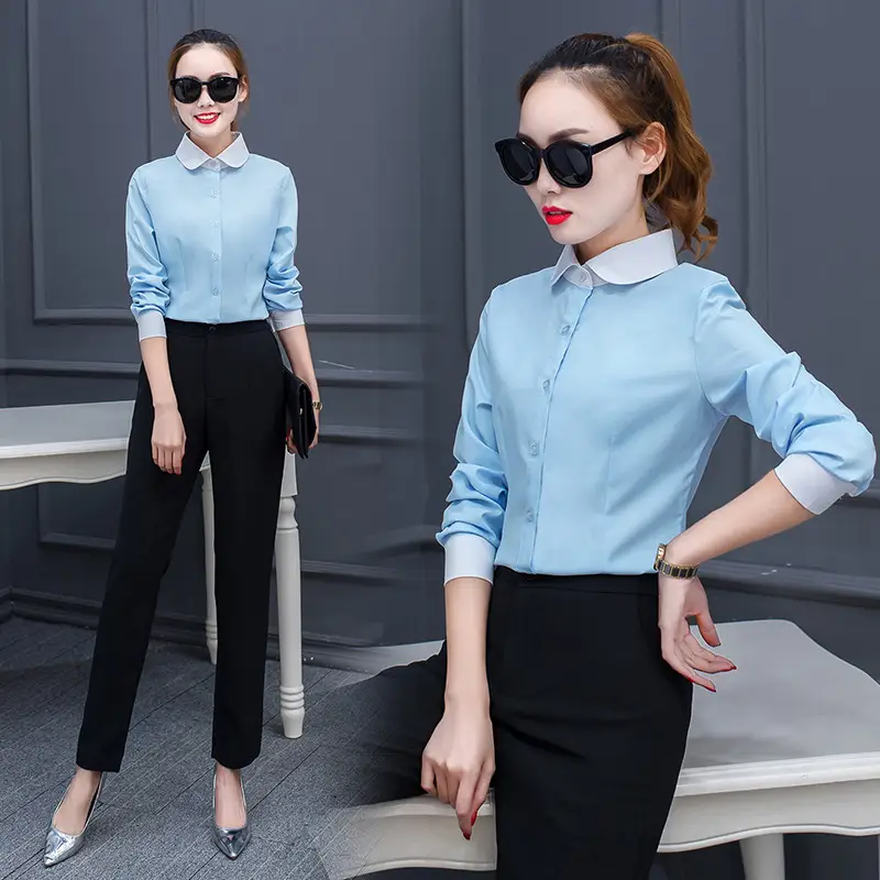 New Sky Blue Slim Fit Long Sleeve Shirt for Women - Image 2