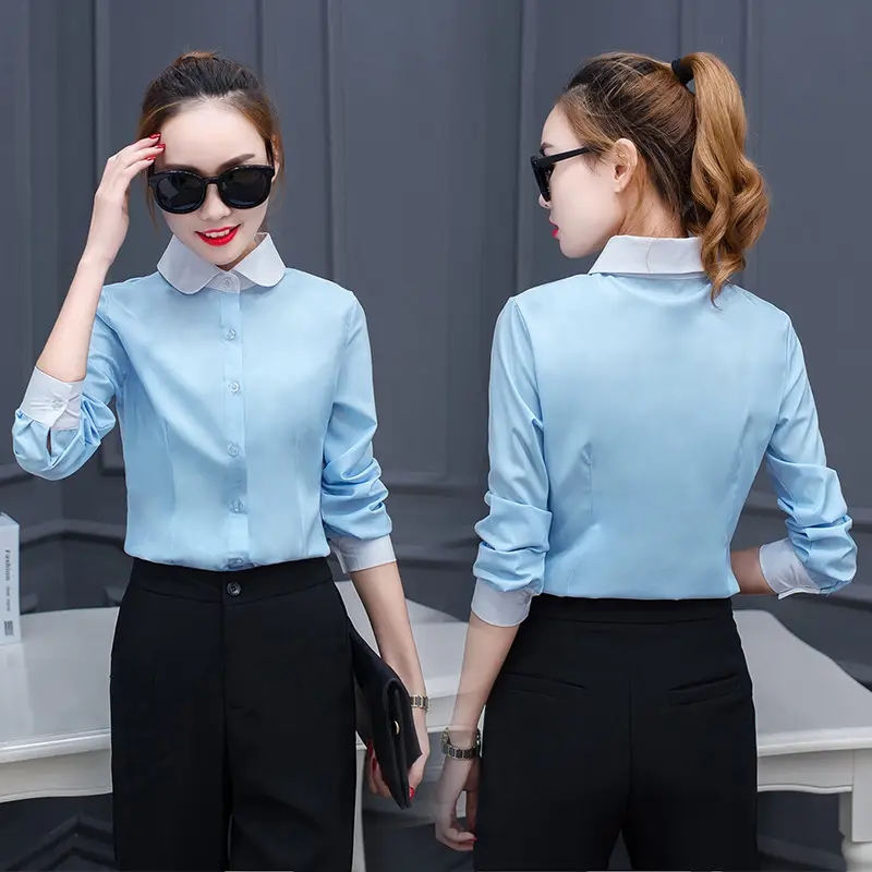 New Sky Blue Slim Fit Long Sleeve Shirt for Women - Image 3