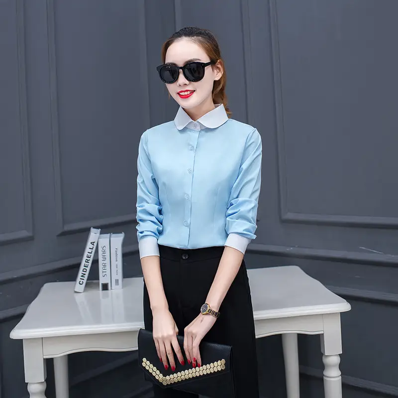 New Sky Blue Slim Fit Long Sleeve Shirt for Women - Image 4