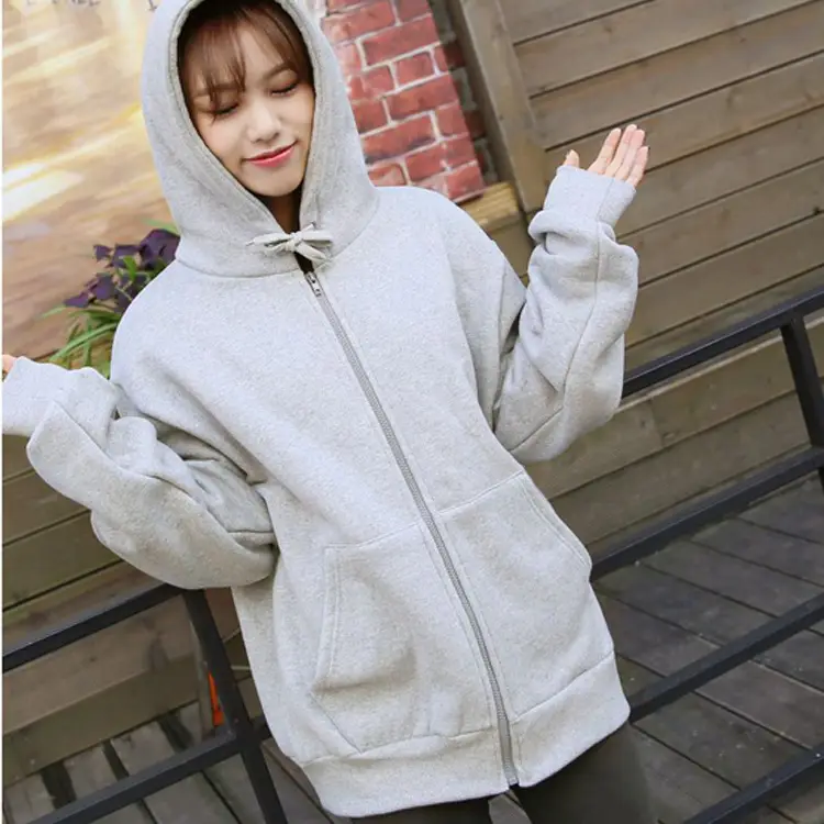 Women Korean Solid Thick Zipper Coat with Velvet Hood - Image 5