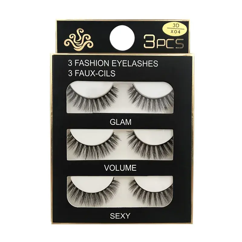 Natural Mink False Eyelashes 3D-X04 Cross Design 3 Pairs - Image 5